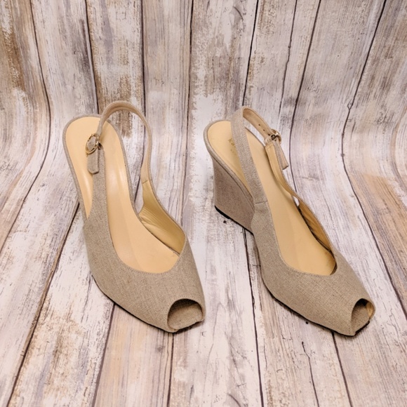 kate spade Shoes - Kate Spade Peep Toe Slingback Linen Wedges Sz 8.5